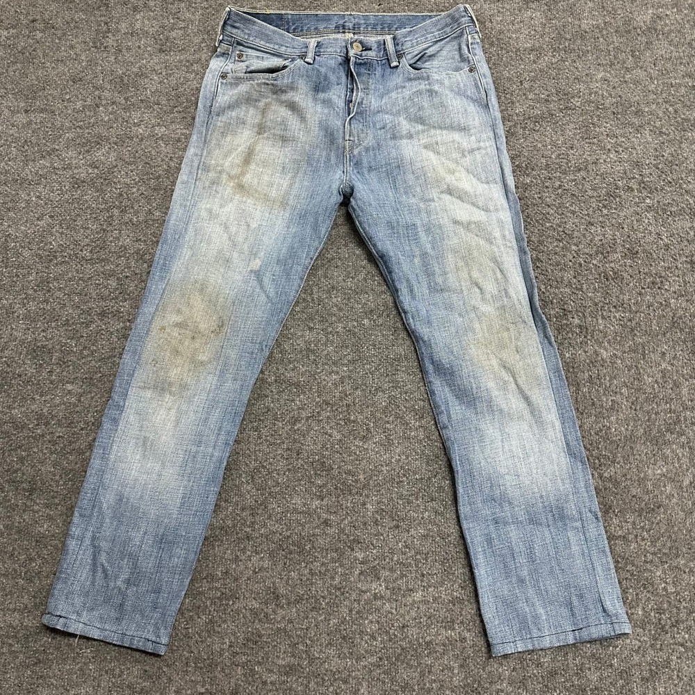 Levis Jeans Mens Size 32x36 Blue 501 Original Fit Straight Leg Light Wash Denim